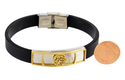 Black Rubber Wristband Bracelet with Two Tone Plaque - Shema Yisrael in Circle