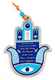 Blue Hamsa Wall Decoration with Good Luck Symbols and Home Blessing - English