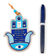Blue Hamsa Wall Decoration with Good Luck Symbols and Home Blessing - English