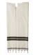 Talitnia White Wool Tallit Katan With Center Fringes - Black Stripes