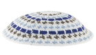 White DMC knitted kippah with Olive, Blue and White Stripes