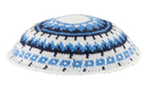 White DMC Knitted Kippah with Blue, Black and White Design