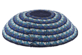 Black DMC Knitted Kippah with Blue and Gray Concentric Circles