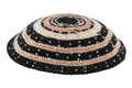 Black DMC Knitted Kippah with white and Beige circles and Dots Design