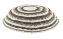 White DMC Knitted Kippah with Green and Purple Concentric Circles
