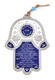 Hamsa Wall Decoration with English Home Blessing and Flowers - Blue and White