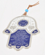 Hamsa Wall Decoration with English Home Blessing and Flowers - Blue and White