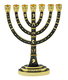Seven-Branch Menorah, Gold Judaic Motifs on Dark Green Enamel - 9.5