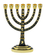 Seven-Branch Menorah, Gold Judaic Motifs on Dark Green Enamel - 9.5