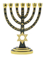 Gold 7-Branch Menorah, Green Enamel with Star of David & Judaic Symbols  9.5