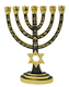 Gold 7-Branch Menorah, Green Enamel with Star of David & Judaic Symbols  9.5