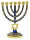 Gold with Blue Enamel 7-Branch Menorah, Judaic Emblems and Star of David  9.5