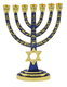 Gold with Blue Enamel 7-Branch Menorah, Judaic Emblems and Star of David  9.5