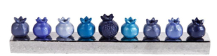 Yair Emanuel Pomegranate Hanukkah Menorah, Anodized Aluminum - Blue