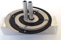 Adi Sidler Double Spiral Chanukah Dreidel, Brushed Aluminum - Black and Silver