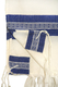 Gabrieli Handwoven White Wool Tallit Set - Blue and Silver Stripes