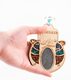 Wood Hamsa for Wall with Hebrew Home Blessing & Semi-Precious Stones - Jerusalem