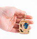 Wood Jerusalem Key Chain with Semi-Precious Stones - Leaf and Hamsa Design