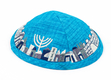 Turquoise Cloth Kippah with Attached Clip and Embroidered Jerusalem Design