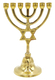 Small 7-Branch Menorah, Gleaming Gold Brass with Star of David on Stem - 7.5