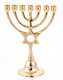 Small 7-Branch Menorah, Gleaming Gold Brass with Star of David on Stem - 7.5
