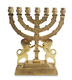 Seven Branch Menorah in Decorative Gold Colored Brass, Prancing Lions  9
