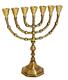 Seven Branch Menorah, Dark Gold Brass with Antique Look  Option 10
