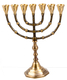 Seven Branch Menorah, Dark Gold Brass with Antique Look  Option 10