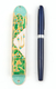 Rounded Mezuzah Case with Gleaming Jerusalem Images - Green, Gold and Off White