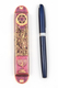 Rounded Mezuzah Case with Jerusalem, Menorah and Star of David - Purple