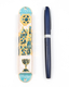 Rounded Mezuzah Case with Gleaming Judaic Symbols - Gold, Green and Off White