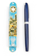 Rounded Mezuzah Case with Jerusalem Images, Menorah & Star of David - Blue Green