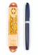 Rounded Mezuzah Case with Star of David, Jerusalem and Menorah - Gold Bronze