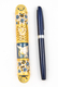Rounded Mezuzah Case with Gleaming Peace Dove and Flowers - Gold and Turquoise