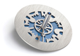 Adi Sidler Two Tone Chanukah Dreidel and Stand, Cutout Jerusalem Design - Blue