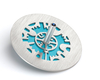 Adi Sidler Two Tone Chanukah Dreidel and Stand, Cutout Jerusalem Design - Turquoise