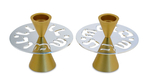 Avner Agayof Contemporary Candlesticks, Shabbat Shalom Disc - Gold