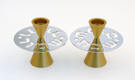 Avner Agayof Contemporary Candlesticks, Shabbat Shalom Disc - Gold