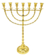 Extra Large Seven Branch Menorah, Beaded Decorations on Gold Brass  22 Inches