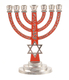7-Branch Menorah, Red on Silver with Breastplate and Star of David  5.2