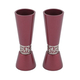 Yair Emanuel Cone Shaped Candlesticks with Silver Pomegranate Band - Maroon
