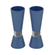 Yair Emanuel Cone Shaped Candlesticks with Silver Jerusalem Band - Blue