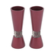 Yair Emanuel Cone Shaped Candlesticks with Silver Jerusalem Band - Maroon