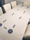 Ivory Colored Tablecloth with Hebrew Blessing Words and Mandala Images - Blue