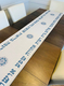 Ivory Colored Table Runner with Hebrew Blessing Words and Mandala Design - Gray-Blue