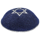 Blue Knitted Kippah with Silver Star of David