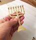 Decorative Seven Branch Mini Menorah with Judaic Emblems, Gold - 7