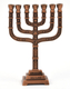 Decorative Seven Branch Mini Menorah with Judaic Emblems, Copper - 4.5 or 7