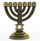 Decorative Miniature 7-Branch Menorah with Star of David, Bronze - 2.7 Inches