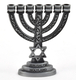 Decorative Miniature 7 Branch Menorah with Star of David, Pewter - 2.7 Inches